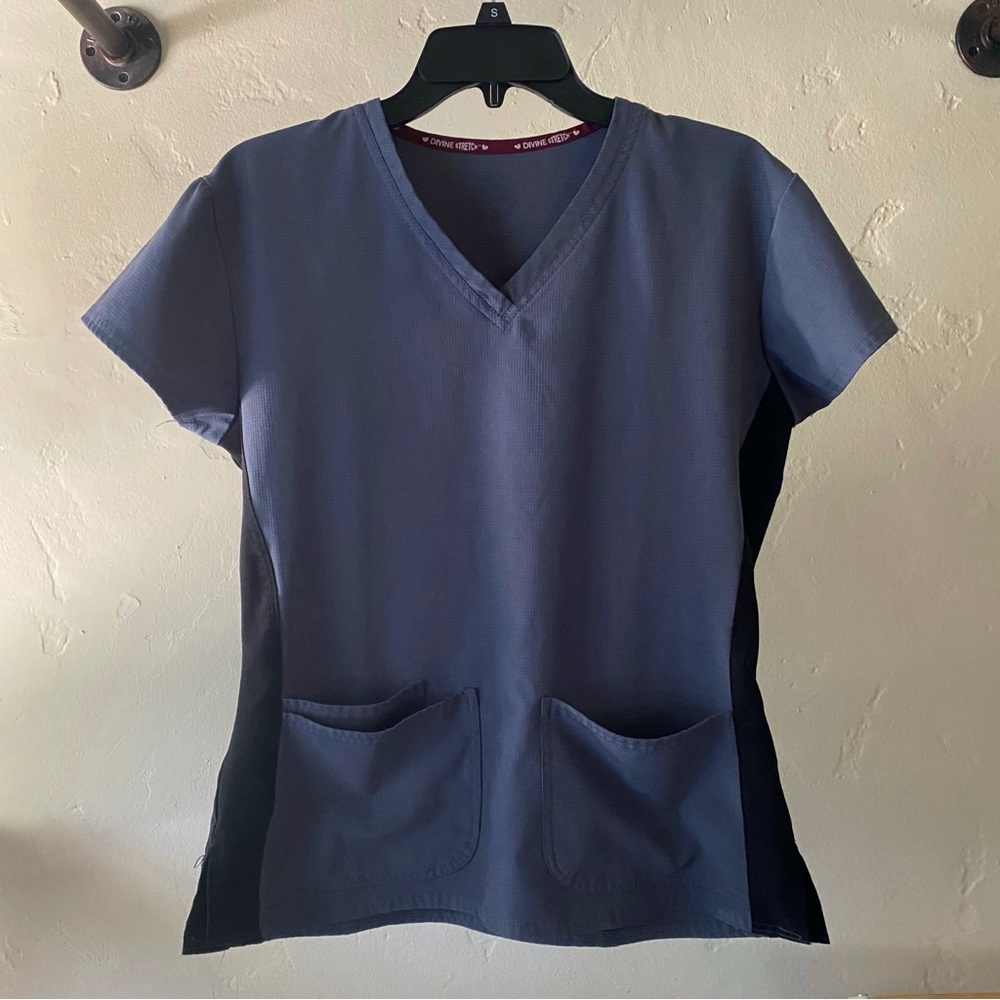 Gray and Black Womens V Neck Scrub Top